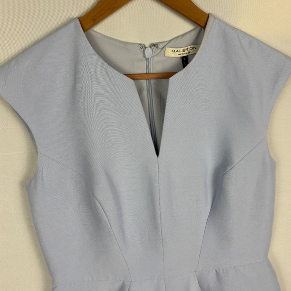 Halston Heritage Womens Fit & Flare Cotton & Silk Mini Dress Sz 2 Blue Cocktail - Picture 2 of 10